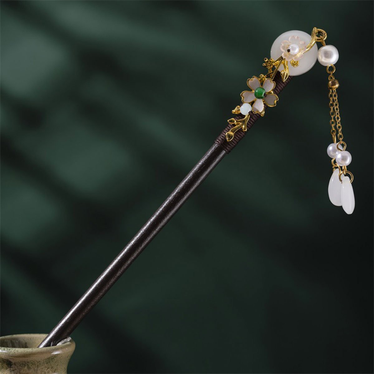 Elegant floral wedding hair accessory with beads and charms