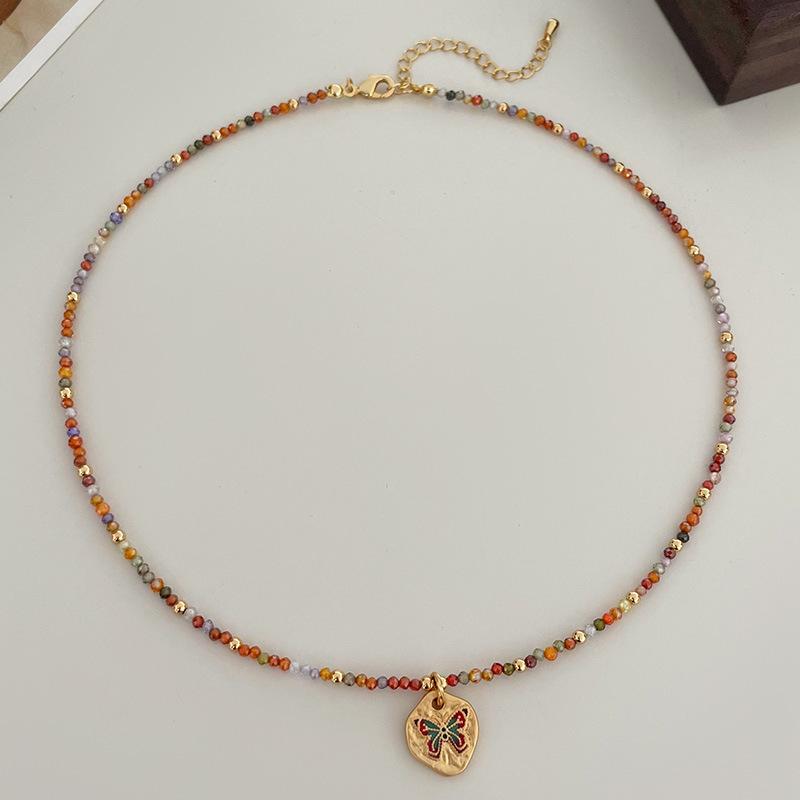 Butterfly Charm Stone Bead Necklace