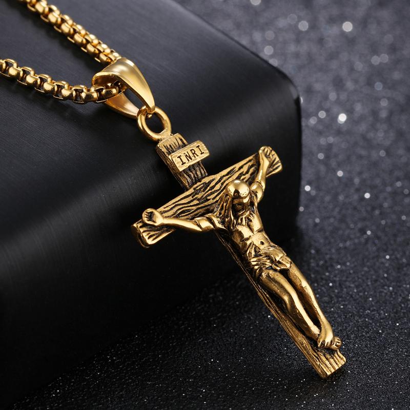 Men's Tri-Color Crucifix Pendant Necklace