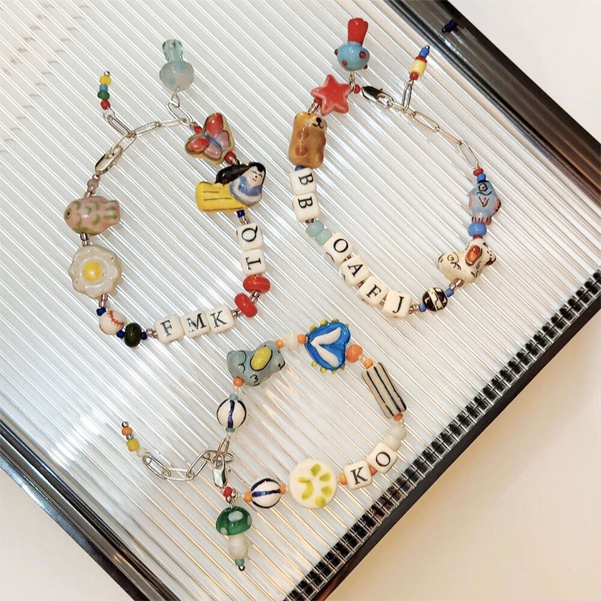 Handmade Ceramic Bead Charm Bracelets