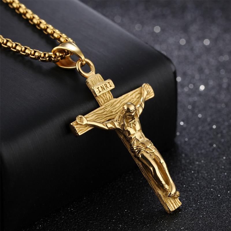 Men's Tri-Color Crucifix Pendant Necklace