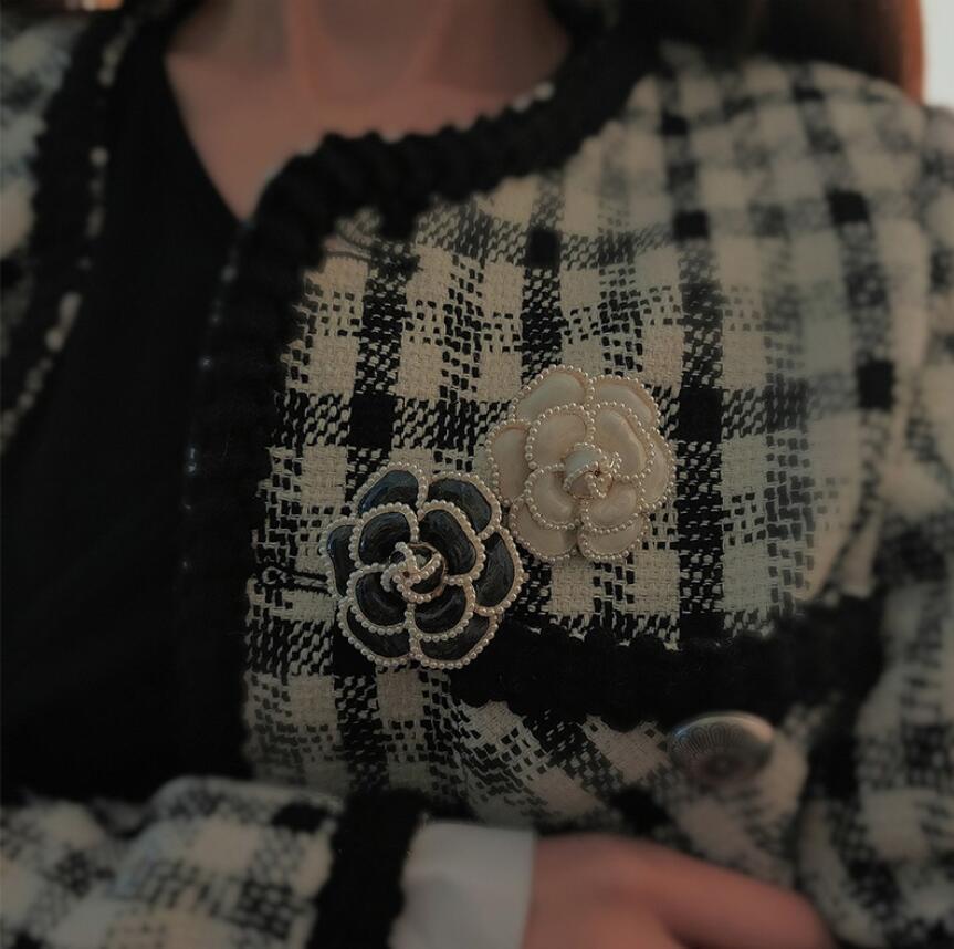 Enamel Camellia Pearl Rose Flower Brooch