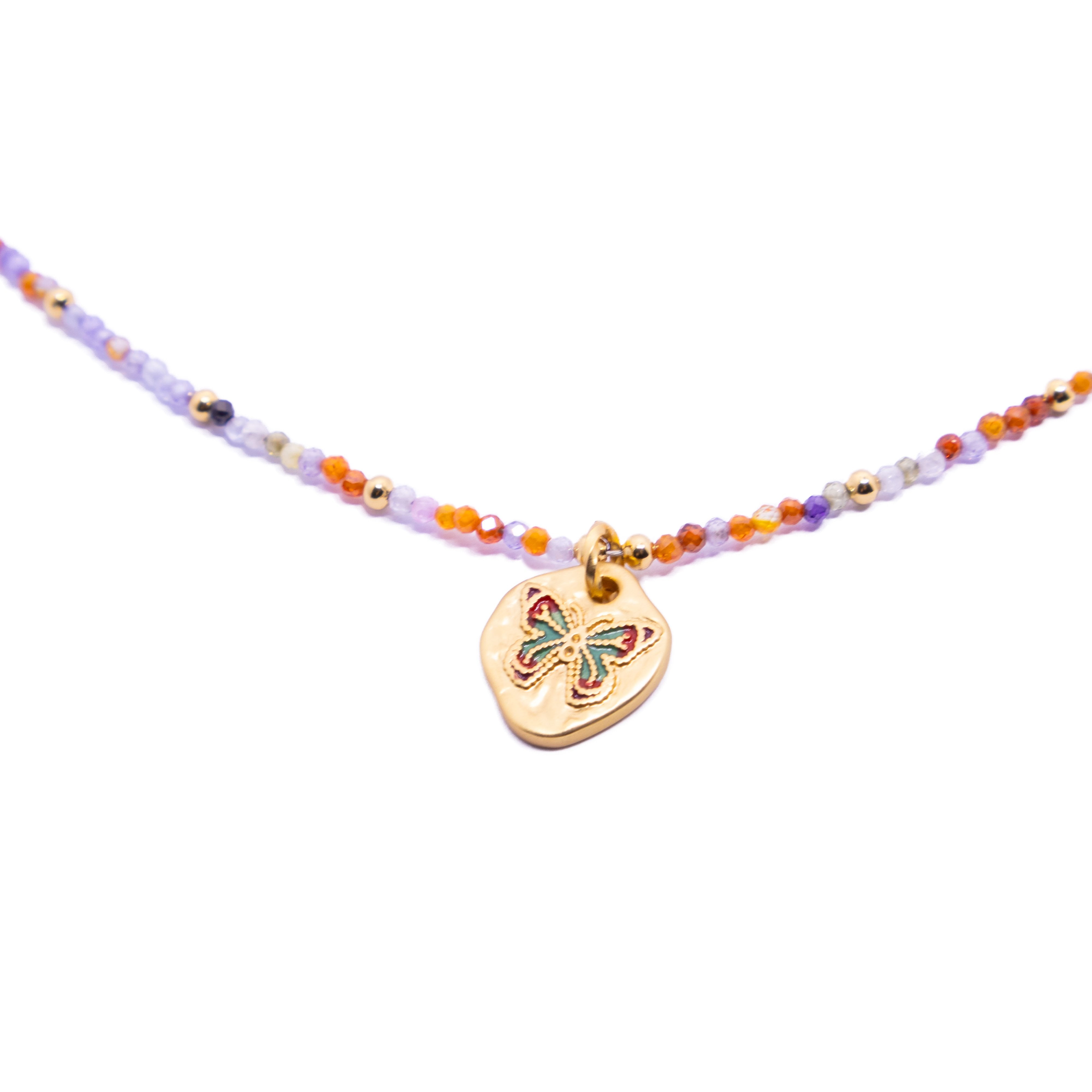 Butterfly Charm Stone Bead Necklace