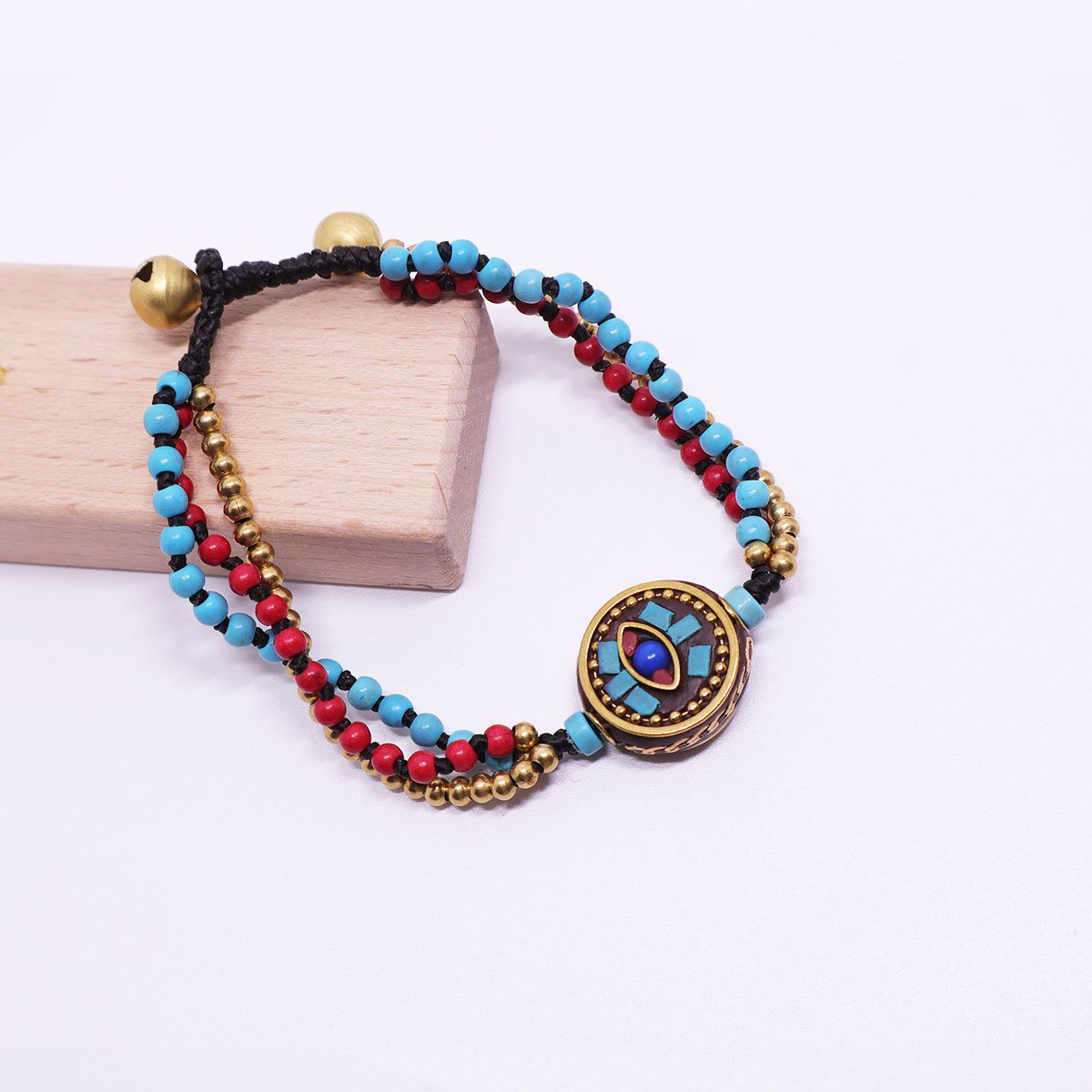 Bohemian Turquoise Beaded Bracelet for Women with Central Medallion