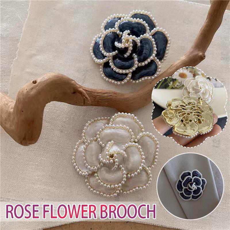 Enamel Camellia Pearl Rose Flower Brooch