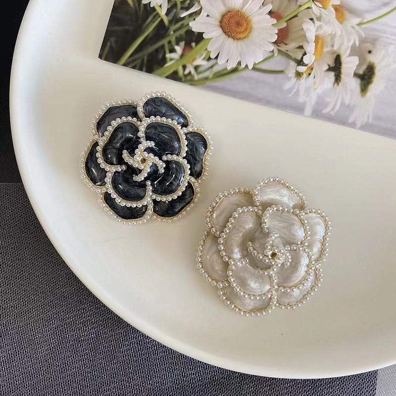 Enamel Camellia Pearl Rose Flower Brooch