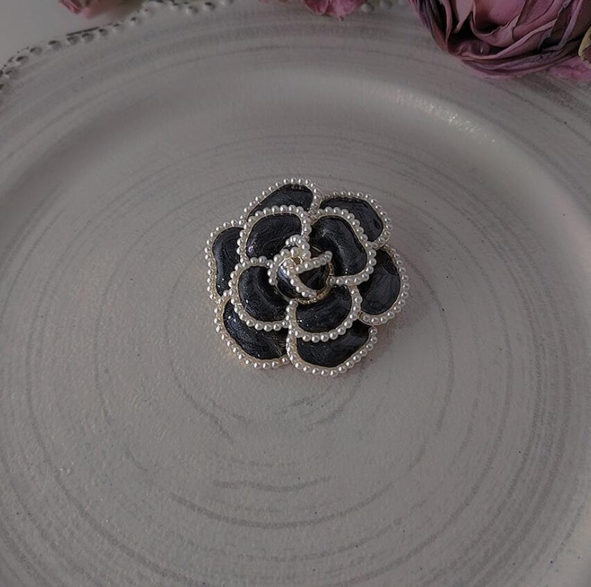 Enamel Camellia Pearl Rose Flower Brooch