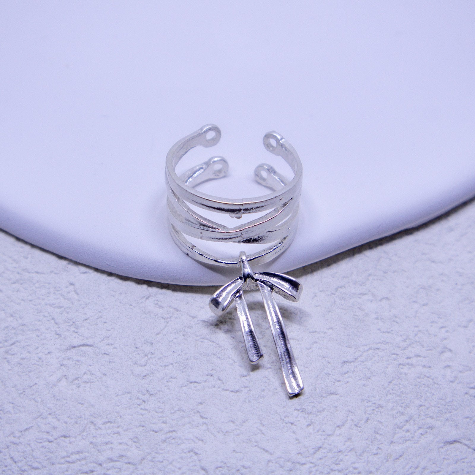 Multi-Band Silver and Black Adjustable Ring