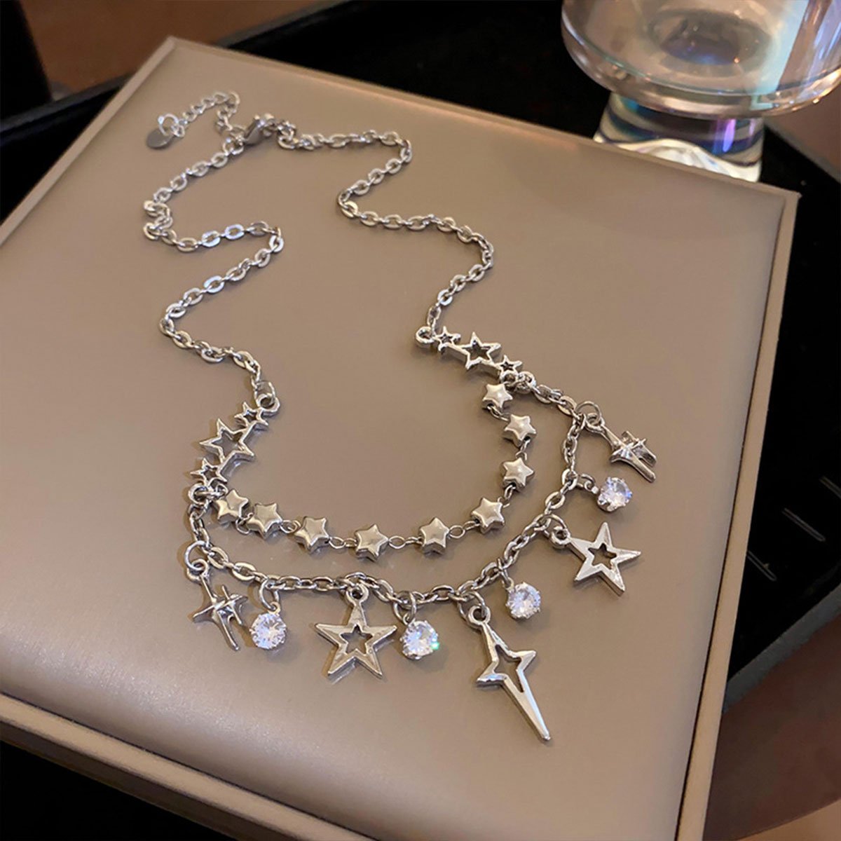 Elegant Star and Moon Necklace with Layered Design