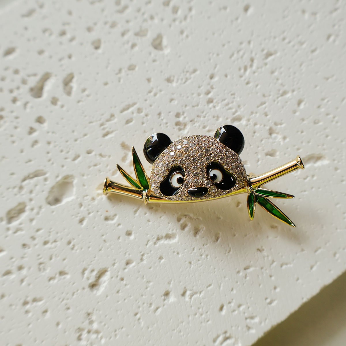 Cute Panda Brooch Pin for Women with Rhinestone and Enamel Details