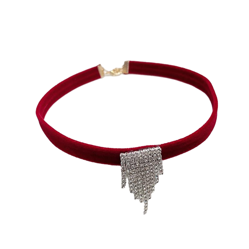 Vintage Red Velvet Imitation Diamond Chocker