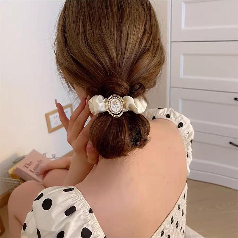 Chiffon Vintage Embossed Flower Scrunchie