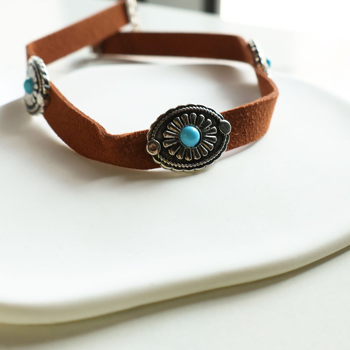 Brown Leather Turquoise Choker for Women with Silver and Turquoise Accents