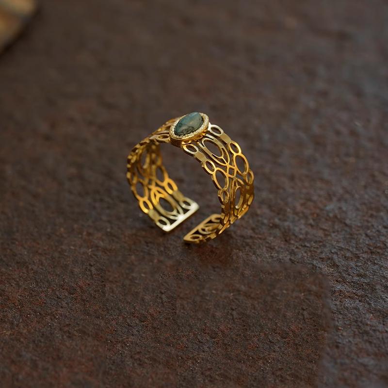 Malachite Green Open Ring in Gold