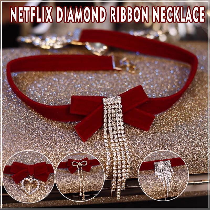 Vintage Red Velvet Imitation Diamond Chocker