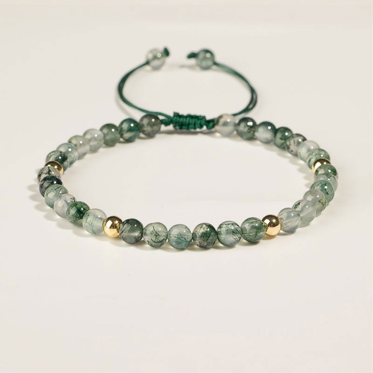 Adjustable Moss Agate Beaded Bracelets for Women with Gold Accents