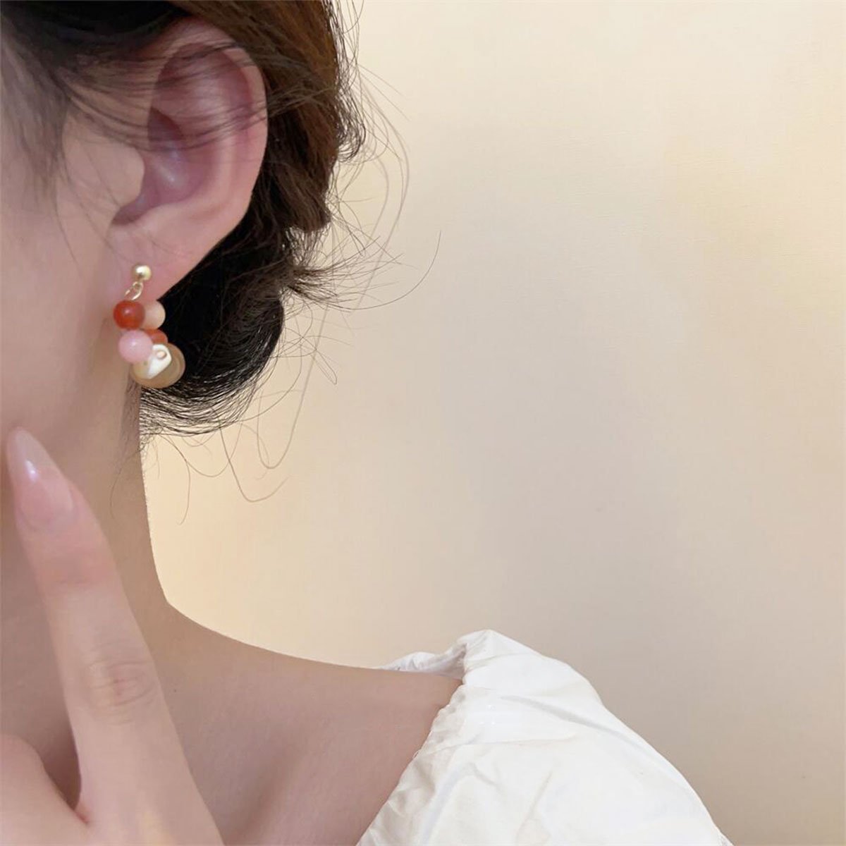 Chic Pink and Red Shell Stone Earrings for Women