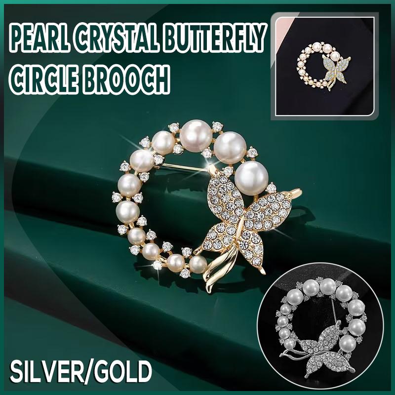 Pearl and Crystal Butterfly Brooch