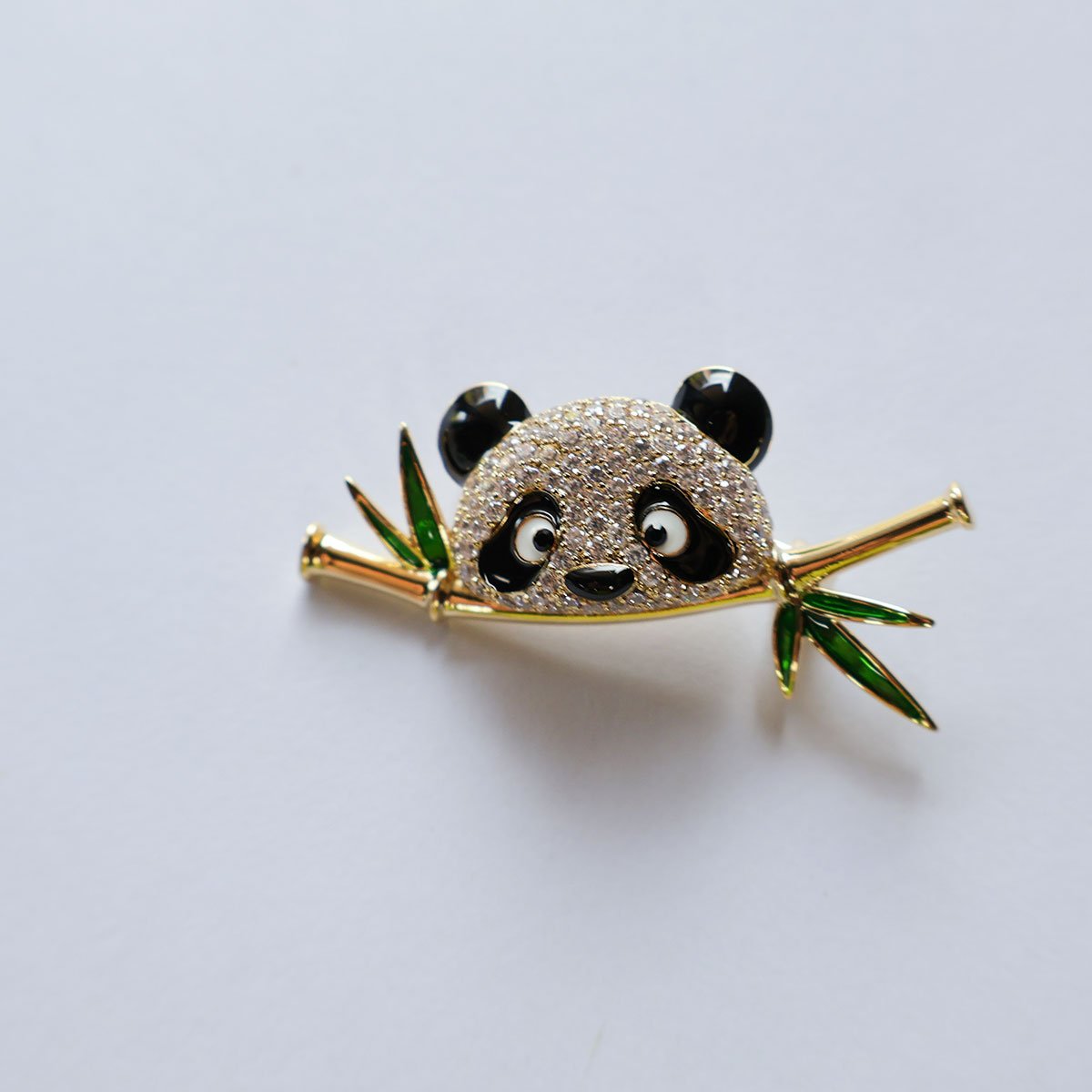 Cute Panda Brooch Pin for Women with Rhinestone and Enamel Details