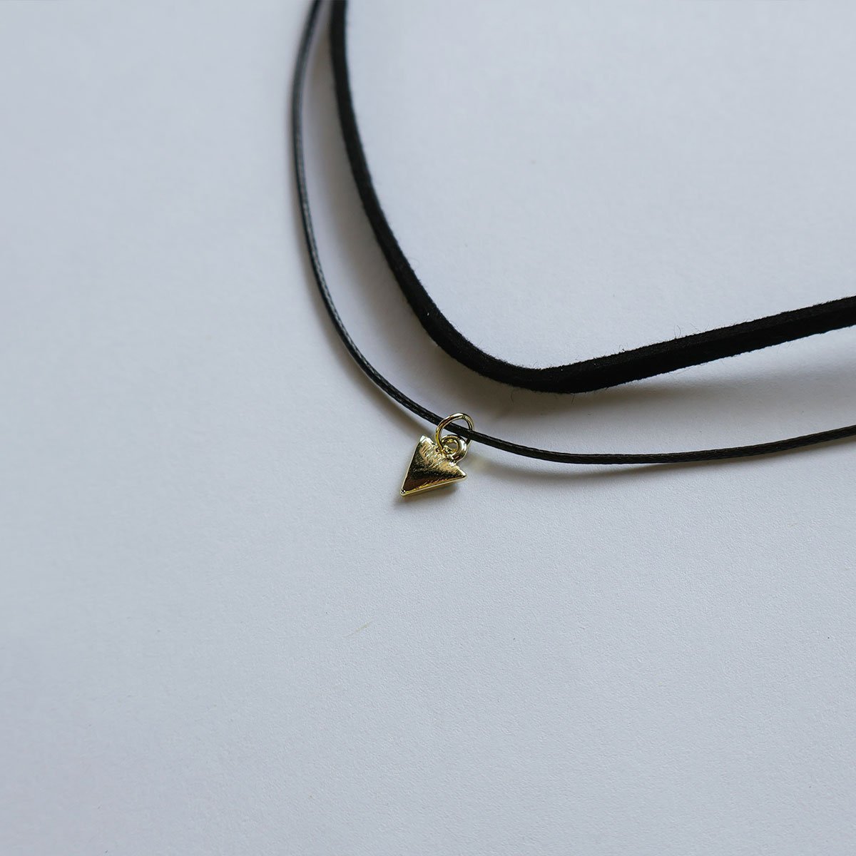Simple Black Leather Triangle Choker for Women with Gold Triangle Pendant