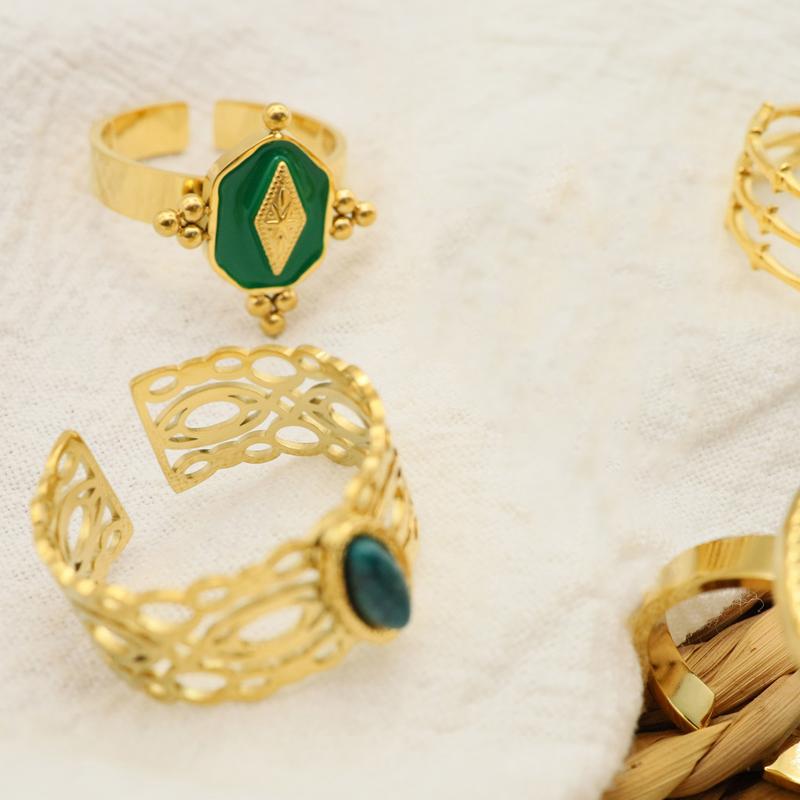 Malachite Green Open Ring in Gold