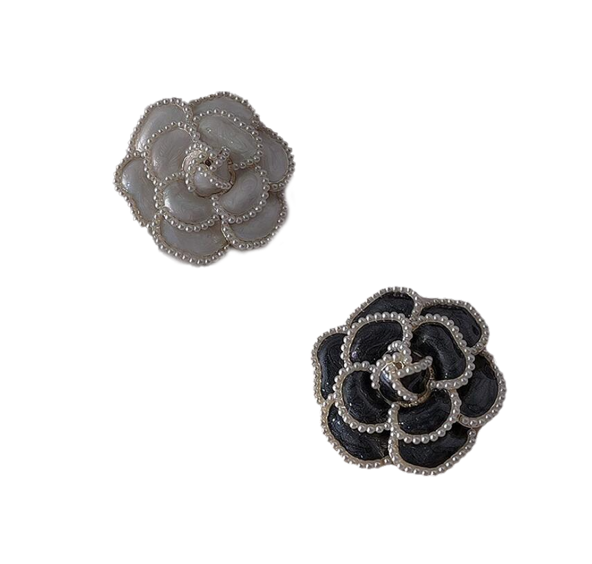 Enamel Camellia Pearl Rose Flower Brooch